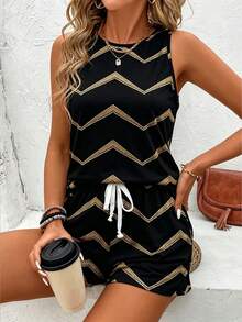 SHEIN LUNE Bộ đồ nữ gồm áo tank top cổ tròn và quần short, thích hợp cho mùa hè. - Nhiều màu - Xem 4