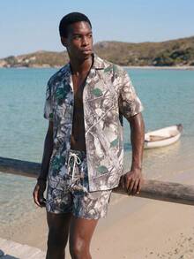 Surfspeed Men's Holiday Casual Branch Print Short Sleeve Shirt And Shorts Beach Outfit Men Swim Trunks - Multicolor - View 3