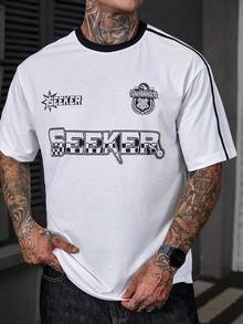 Men's Round Neck Letter Print Casual Versatile Daily Wear Short Sleeve T-Shirt - White - View 3