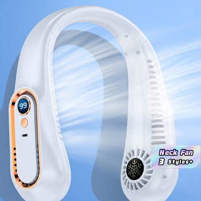 1 Mini Neck Hanging Fan Digital Display 5 Speed Personal For Office Sports Outdoor Must Have Cooling Accessory