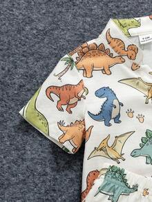 SHEIN Playful Pals 2件組 幼兒嬰兒恐龍印花短袖上衣與彈性腰圍短褲套裝 兒童服裝 6個月-3歲 - 米色 - 查看 9