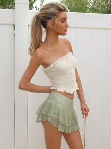 Sydney Algeri Parte superior de punto con tubo y volantes informal - Beis - Ver 5
