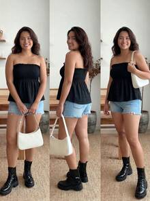 Enliva Plus Size Solid Color Wrapped Bust Summer Boho Tube Top - Black - View 5