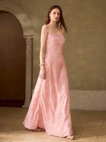 PREMIUM Vestido de tirantes con espalda con cordones y aplicación de flores de jacquard - Rosa vieja - Ver 5