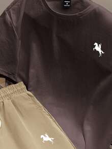 Manfinity Joysei Men's Fitted Brown Knit Top And Khaki Woven Shorts Set - Brown - View 2