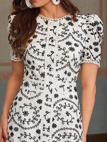 ZEYLAH Short Sleeve Vacation Embroidered Long Dress - Black - View 2