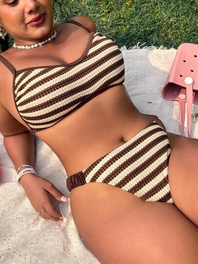 Swim Mod Bộ bikini nữ cỡ lớn mùa xuân/hè 2026 mới, chất liệu vải jacquard dệt kim, kiểu dáng dễ thương, cạp cao, thích hợp cho bãi biển và lễ hội âm nhạc.