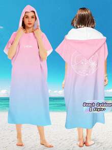 1PC Superfine Fiber Quick Dry Windproof Sunscreen Thermal Insulation Soft Absorbent Gradient Pink Hooded Cape Bath Towel Unisex Wearable Wrap Robe For Beach Outdoor Home Lightweight Portable Travel Essential Must Have - Multicolor - View 1