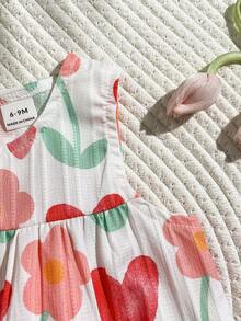 SHEIN Playful Pals 女童两件套夏季圆领无袖上衣搭配红色短裤。清新红白撞色，梭织面料，宽松版型。风格甜美、优雅、田园风，通体印有樱桃图案，活泼可爱。适合日常外出、上下学、参加派对、生日聚会、度假旅行等场合。 - 紅色 - 查看 5