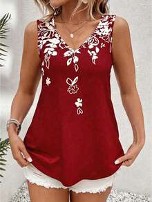 Breezaya Camiseta de tirantes con estampado floral para verano, camisetas gráficas para mujer - Rojo - Ver 1