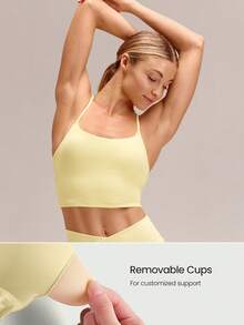 FeatherFit™ Crisscross Back Loneline Sports Bra Tank Top Light Support Low Impact Yoga Daily - French Vanilla - View 2