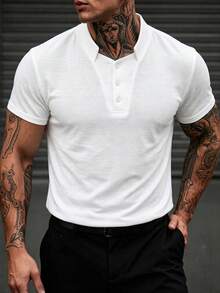 Manfinity Homme 男士纯色短袖休闲通勤 Polo 衫 - 白色 - 查看 1