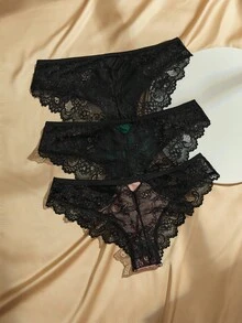 Charlaine 3pcs/Pack Low-Waist Contrast Color Sexy Lace Patchwork Panties - Multicolor - View 2