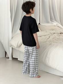 Dazy Kids Crew Neck Basic T-Shirt + Plaid Pants Tween Boys Pajamas Summer - Black - View 8