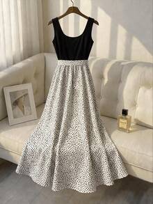 Franclia Elegantes Musterkleid in Große Größen für Damen, Frühling/Sommer - Schwarz und Weiss - Übersicht 2