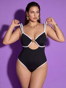 Shapewave 2026 New Plus Size Women Beach Holiday Colorblock Adjustable Strap Starfish Decor Backless One-Piece Swimsuit  For Women Holiday - Multicolor - View 6