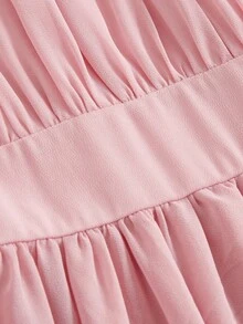 Pitira 優雅少女正式畢業禮服，無袖圓領、不對稱下擺、腰部珠飾抓皺長洋裝，夏季婚禮儀式適用，灰粉色 - 粉色 - 查看 4