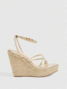 CUCCOO SZL Giày sandal cao gót nữ thời trang thường ngày, đa năng, gợi cảm, quai chéo, chất liệu rơm, chống thấm nước, thích hợp đi làm, hẹn hò, dự tiệc, lễ hội, đám cưới, du lịch. - Vàng - Xem 2