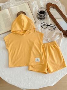 Baby Boy Hooded Applique Casual T-Shirt And Shorts Set - Yellow - View 5