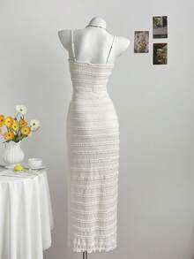 Sunnyshic Women's Layered Ruffle Jacquard Spaghetti Strap Dress - Apricot - View 4