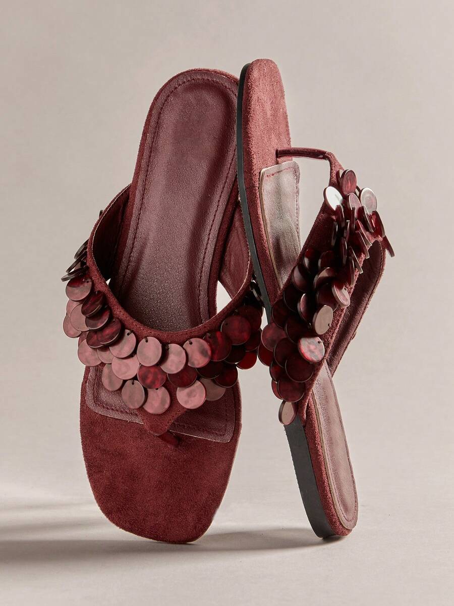 Hauture Women's Casual Comfortable Thong Style Waverly Shell Flat Sandals - Red Violet - View 1