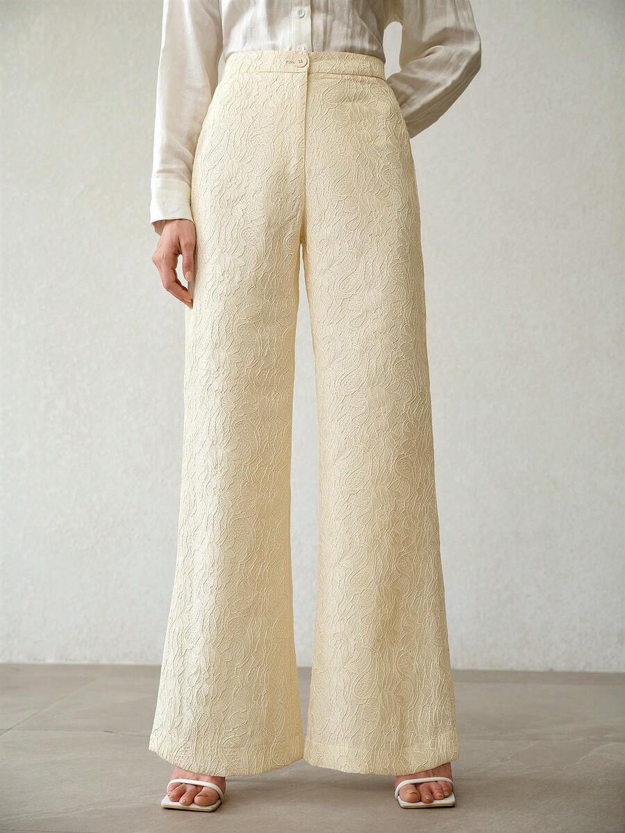 MOTF PREMIUM LACE SHEER STRAIGHT LEG PANTS TEACHERS' DAY DINNER WORK WHITE SUMMER ELEGANT CLASSY - Apricot - View 2