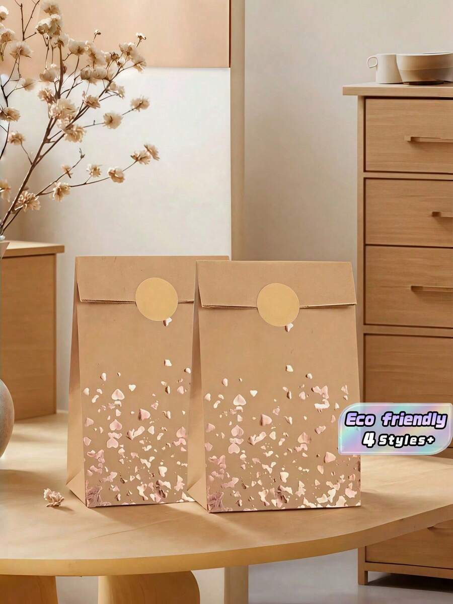 Bộ 24 túi quà giấy trang nhã, 12 túi kèm 12 sticker, chất liệu Kraft bền chắc, thiết kế hình trái tim màu vàng hồng, có thể tái sử dụng, thích hợp làm quà tặng trong các bữa tiệc cưới, tiệc cô dâu, sinh nhật, số lượng lớn. - Nhiều màu - Xem 1