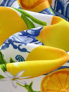 SHEIN Quần short đi biển dáng rộng, thắt eo bằng dây rút, in hình quả chanh, thích hợp cho bé trai. - Màu vàng - Xem 7