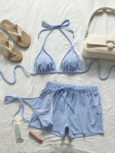 Swim Mod Bộ bikini 3 món dành cho nữ, họa tiết kẻ caro retro, chấm bi và quần bơi kẻ sọc cho kỳ nghỉ phong cách Boho, Bohemian, trang phục tập gym, phong cách Y2K cổ điển, giản dị, dễ thương, ngọt ngào, retro, đồ bơi nữ mùa xuân hè, trang phục đi biển, trang phục thời trang, trang phục ngày Quốc khánh 4 tháng 7, đồ đi biển mùa hè