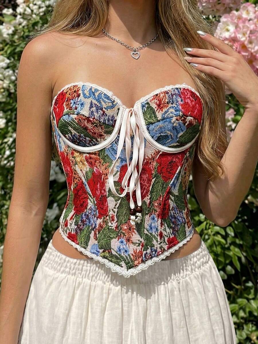 Glamine Charm Top bandeau jacquard élégant pour femmes, pour l'été - Multicolore - Voir 1