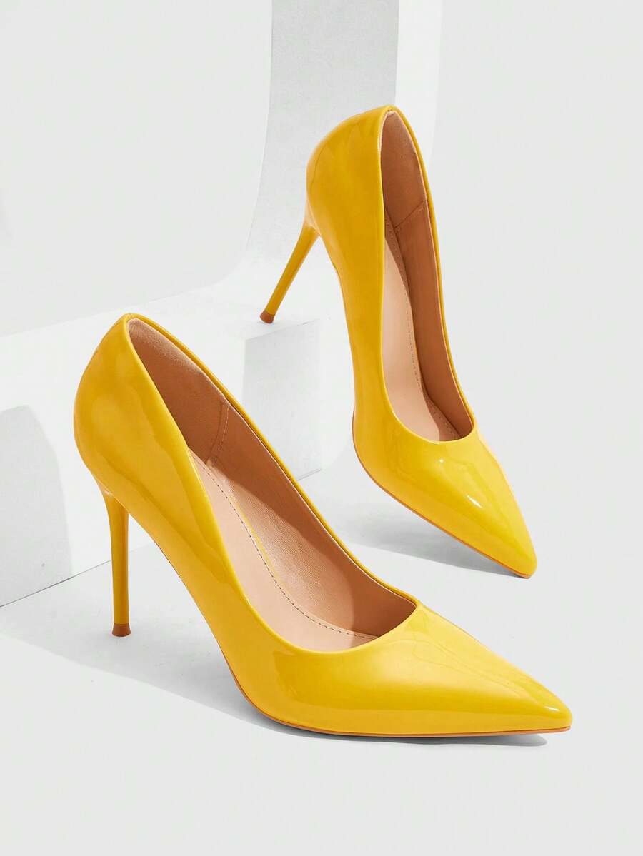 CUCCOO SZL Zapatos de tacón alto para mujer, zapatos de primavera para fiesta, bruja, vacaciones de primavera, baile de graduación, Navidad y primavera - Amarillo - Ver 1