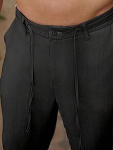 VENTUSAIL Pantalon décontracté pour hommes de couleur unie avec ceinture et poches - Noir - Voir 3