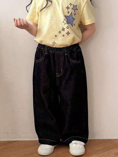 DAZY Infant/Toddler Girls' Washed Casual Loose Denim Pants