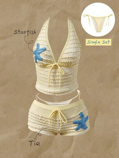 Elavelle Women's Jacquard Fabric Side Tie Bikini Bottom, Spring/Summer