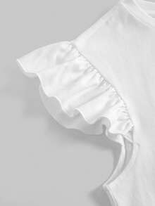 SHEIN Teen Girls Ruffle Sleeve T-Shirt,95 Cotton Loose Fit Short Sleeve Tee,Cute Retro White Summer Y2k Graduation Back-To-School Tops - White - View 6