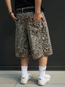 Manfinity EMRG Quần short denim rách họa tiết da báo phong cách đường phố thường ngày dành cho nam giới. - Nhiều màu - Xem 7