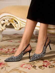 CUCCOO TILAWA Women's Rhinestone Pointed Toe High Heel Shoes, Fashionable Ankle Strap Dress Shoes Suitable For Parties And Banquets - Black - View 2