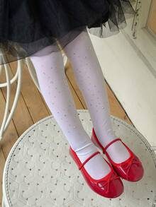 Dazy Kids Young Girl Cute Rhinestone Decorated Footless Leggings - White - View 1