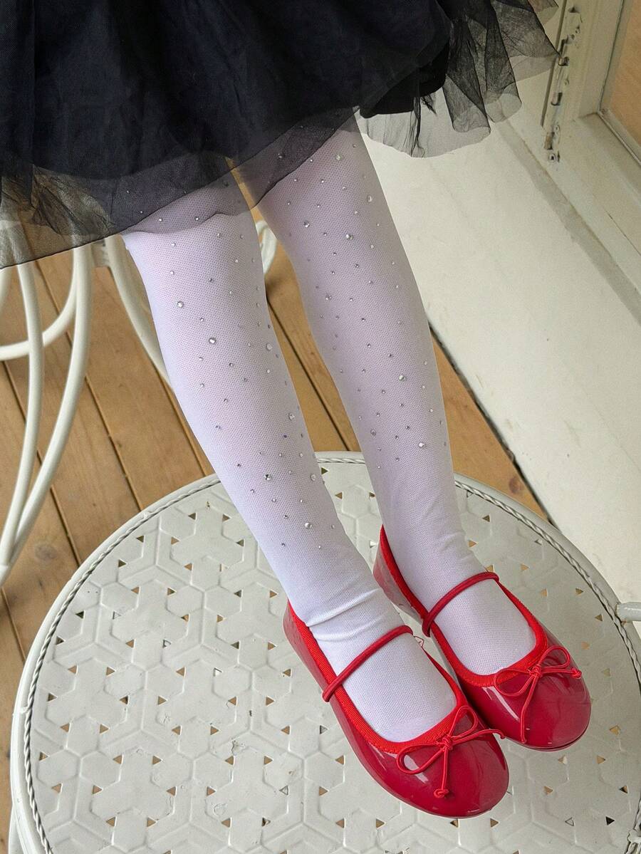 Dazy Kids Young Girl Cute Rhinestone Decorated Footless Leggings - White - View 1