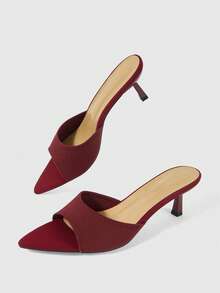 Sleekvia Ladies Stiletto Kitten Heel Sexy Mule Slip-On Peep Toe High-Heeled Sandals Summer Breathable Knit Burgundy - Burgundy - View 3