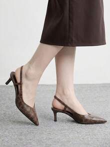 CUCCOO BIZCHIC 女士巧克力棕色优雅尖头小猫跟凉鞋，通勤时尚单品 - 摩卡棕 - 查看 4