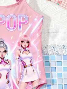 SHEIN 适合夏季的少女休闲简约连体泳衣 - 彩色 - 查看 4