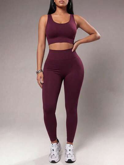 Radiana Conjunto de entrenamiento sin costuras de color rojo bronceado, con alto soporte, secado rápido, ropa deportiva diaria, yoga, entrenamiento HIIT, de oficina al gimnasio, mallas, ropa deportiva de otoño, sujetador, pantalones de compresión, control del abdomen, figura favorecedora, cardio, running, ejercicio al aire libre, saludable, listo para TT, Reel de IG, OOTD, conjunto de fitness de mamá trabajadora de 2 piezas, equipo de rendimiento atlético