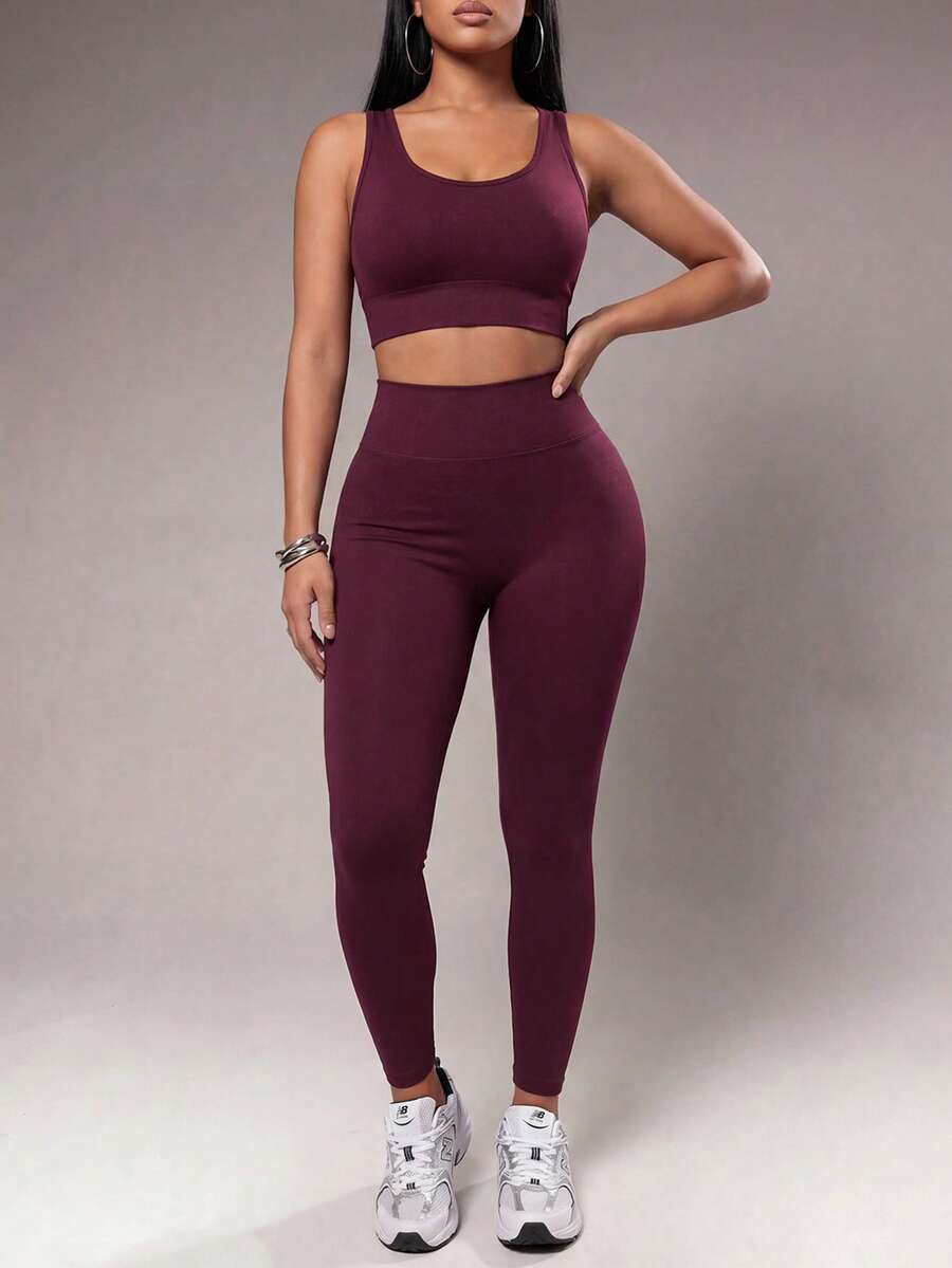 Radiana Conjunto de entrenamiento sin costuras de color rojo bronceado, con alto soporte, secado rápido, ropa deportiva diaria, yoga, entrenamiento HIIT, de oficina al gimnasio, mallas, ropa deportiva de otoño, sujetador, pantalones de compresión, control del abdomen, figura favorecedora, cardio, running, ejercicio al aire libre, saludable, listo para TT, Reel de IG, OOTD, conjunto de fitness de mamá trabajadora de 2 piezas, equipo de rendimiento atlético