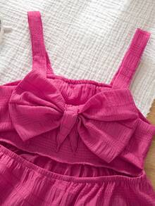 SHEIN Young Girl Solid Color Bow Decor Casual Vacation Camisole Dress - Hot Pink - View 2