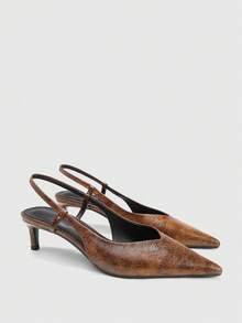 CUCCOO BIZCHIC Ladies Brown Elegant Pointed Kitten Heel Sandals Back Empty Sandals Commuter Fashion Wear - Brown - View 4