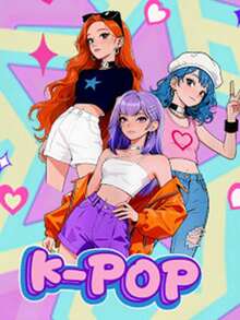 [5 conjuntos aleatórios, 2 conjuntos entregues] Pijama infantil feminino, estampa moderna e fofa de desenho animado K-POP para primavera/verão, conjunto de pijama de 2 peças com shorts de manga curta em tecido de malha justa e alta elasticidade (entrega aleatória) - Multicolorido - Ver 3