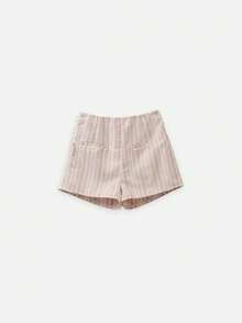Nöista Two Pieces Set With One-Shoulder Striped Top Soft Drape Matching Shorts.For Summer Co-Ord.Perfect For Vacations Coord Matching Style Pool Party - Pink - View 11