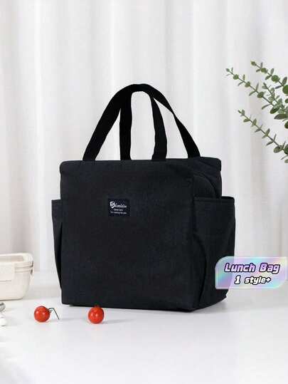 Bolsa térmica reutilizable para el almuerzo - Portacubiertos portátil a prueba de fugas y resistente a las manchas con bolsillo lateral para botellas, elementos esenciales espaciosos para trabajo, picnic, playa y traslados en color negro