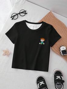 Nick 90s | SHEIN Áo thun ngắn tay cổ tròn in số và nhân vật hoạt hình phong cách mùa hè cho bé trai. - trắng - Xem 2